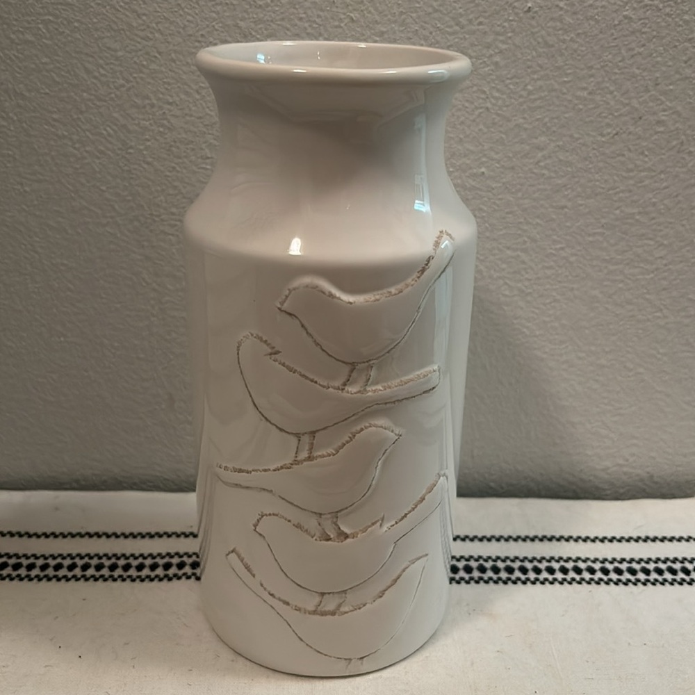 Home Collection ceramic vase with embossed birds. 8.5”